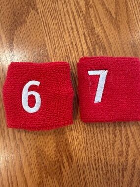 Red Numbered Terry Wristbands — 6 & 7